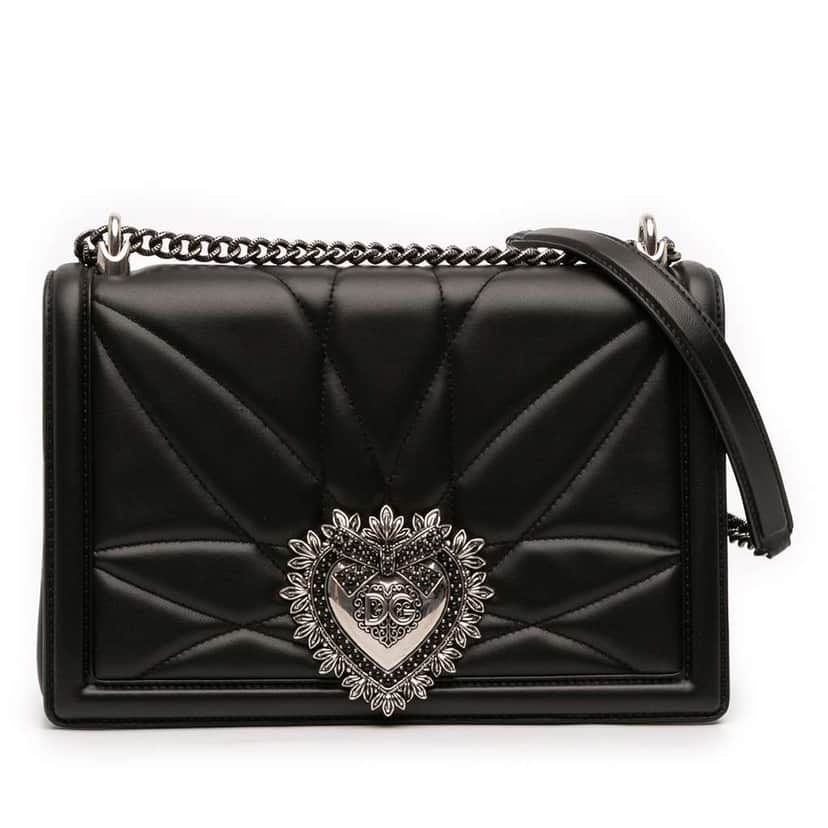 Dolce & Gabbana Large Quilted Nappa Devotion Crossbody Black Leather Good condition - Front View