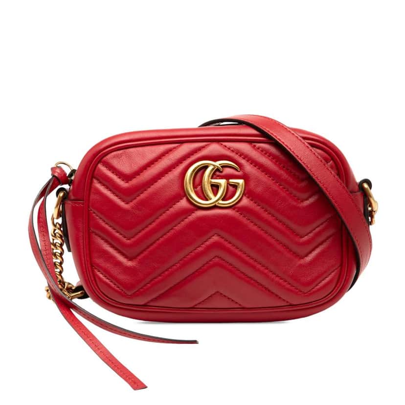 Gucci Mini GG Marmont Matelasse Leather Crossbody Red Leather Good condition - Front View