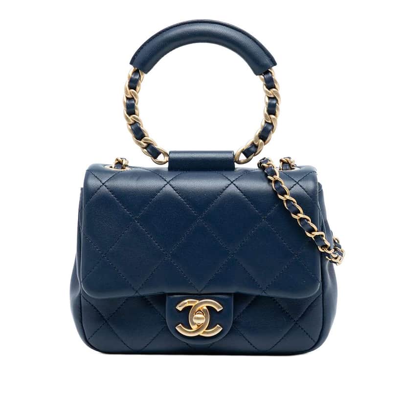Chanel Mini Quilted Lambskin In The Loop Flap Blue Leather Good condition - Front View