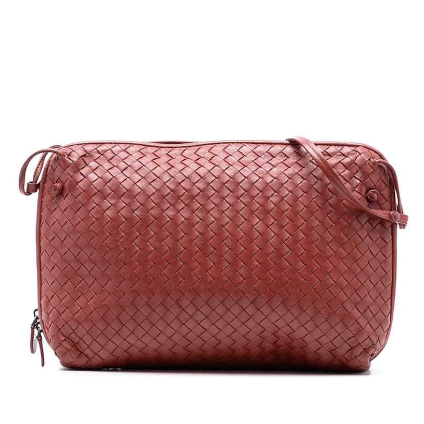Bottega Veneta Large Nappa Intrecciato Nodini Crossbody Red Leather Good condition - Front View