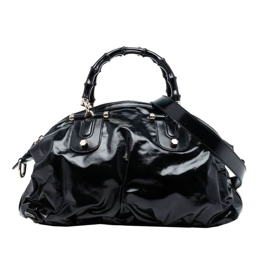 Gucci Coated Canvas Bamboo Dialux Pop Satchel Black Canvas Good condition - Front View