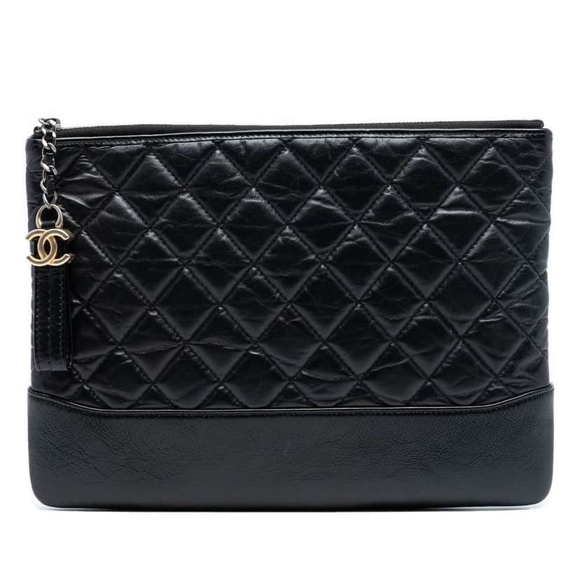 Chanel Medium Aged Calfskin Gabrielle O Case Clutch Black Leather Good condition - Front View