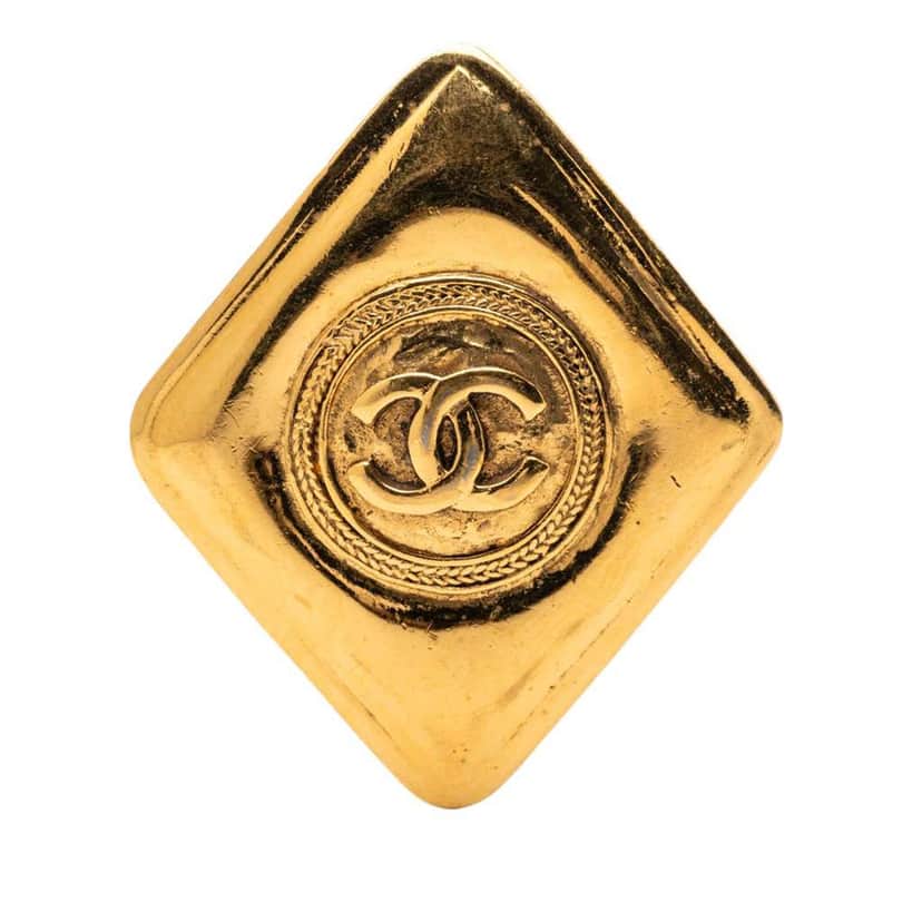 Chanel Gold Plated CC Rhombus Brooch Gold Metal Very good condition - Front View