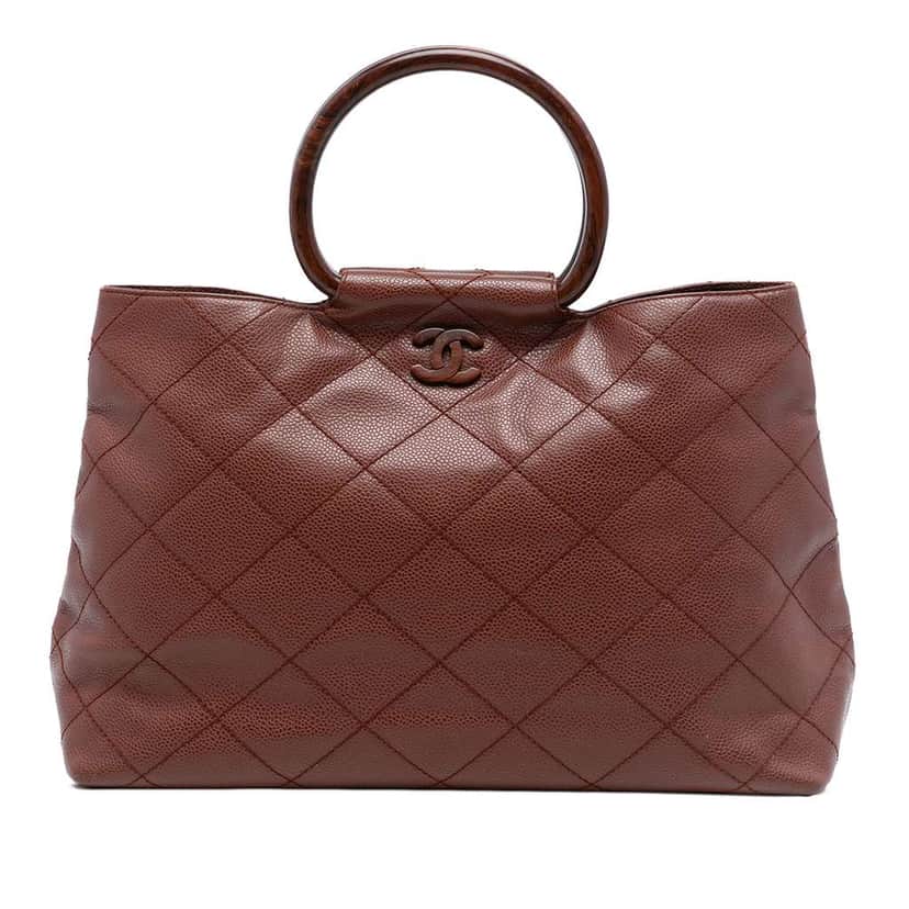 Chanel CC Quilted Caviar Tortoise Top Handle Bag Brown Leather Good condition - Front View