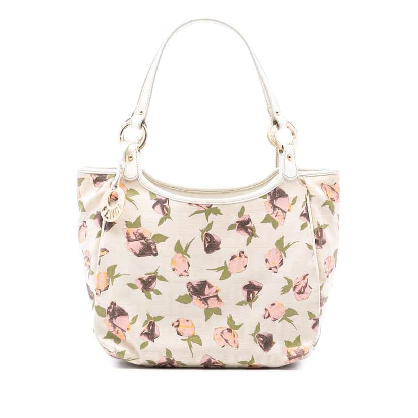 Fendi Zucca Canvas Rose Printed Chef Handbag Brown Canvas Good condition - Front View