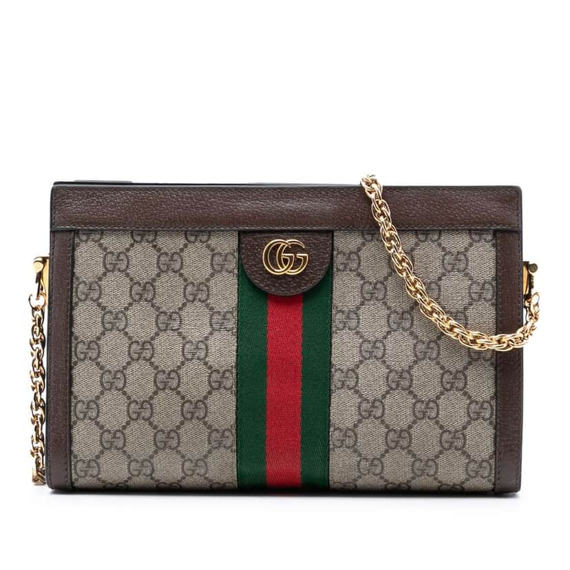 Gucci Small GG Supreme Web Ophidia Chain Crossbody Brown Canvas Good condition - Front View