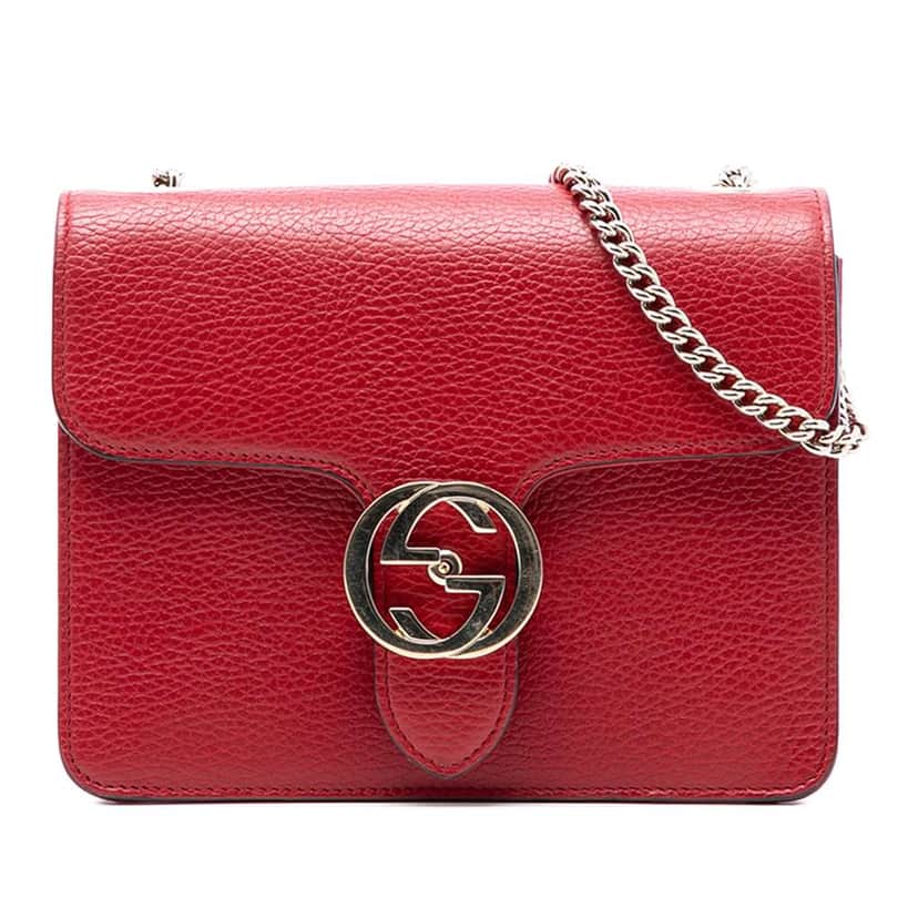 Gucci Small Dollar Calfskin Interlocking G Crossbody Red Leather Good condition - Front View