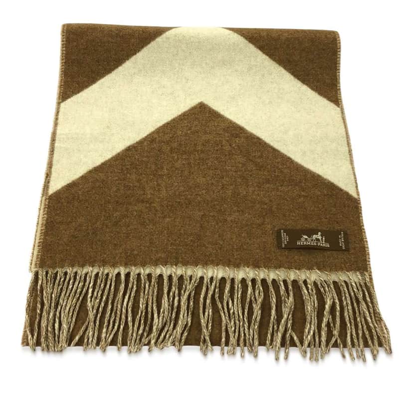 Hermès Cashmere Casaque Chevron Scarf Brown Wool Good condition - Front View