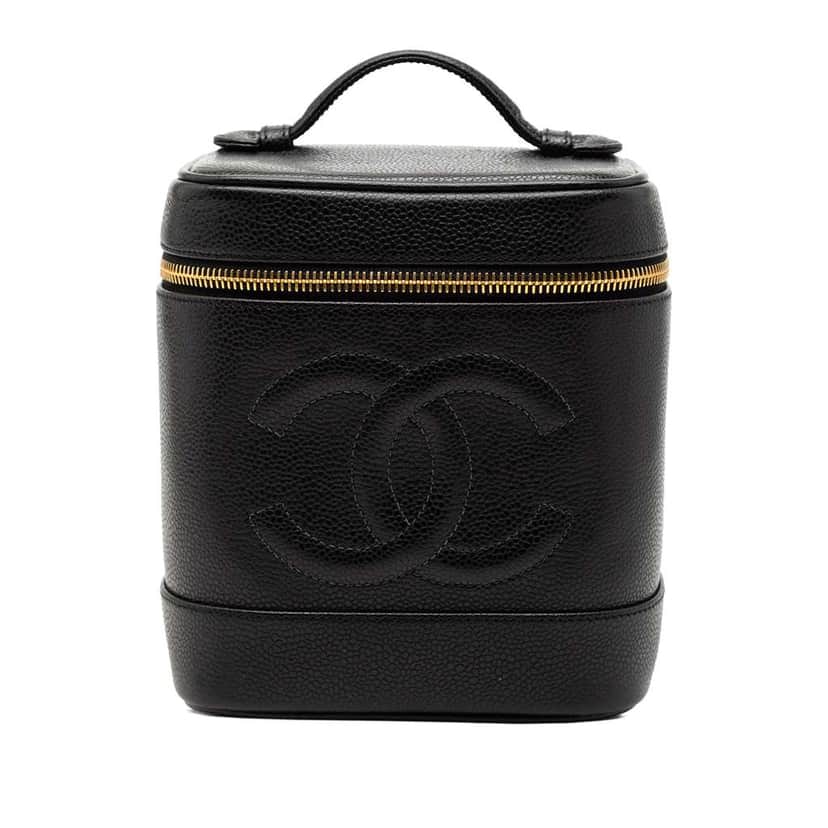 Chanel CC Caviar Vanity Case Black Leather Good condition - Front View
