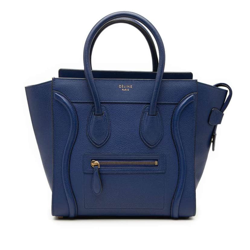 Celine Micro Calfskin Luggage Tote Blue Leather Good condition - Front View