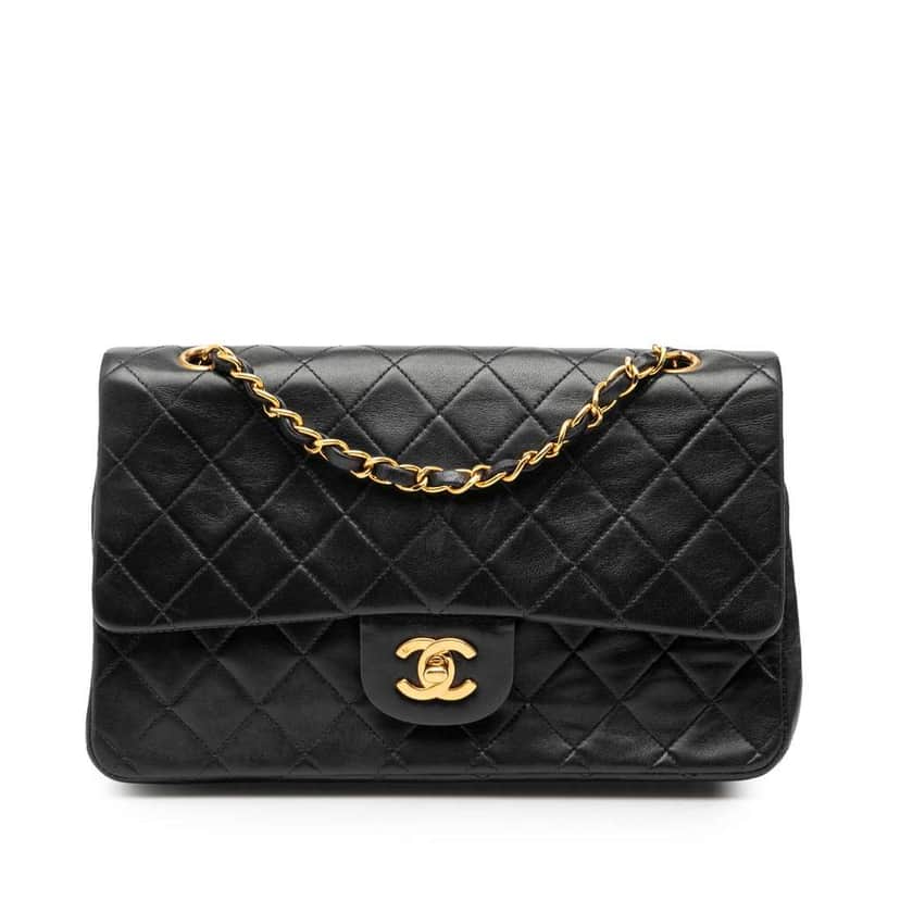 Chanel Medium Classic Lambskin Double Flap Black Leather Good condition - Front View
