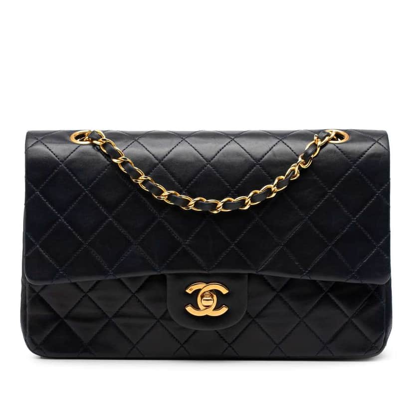 Chanel Medium Classic Calfskin Double Flap Blue Leather Good condition - Front View