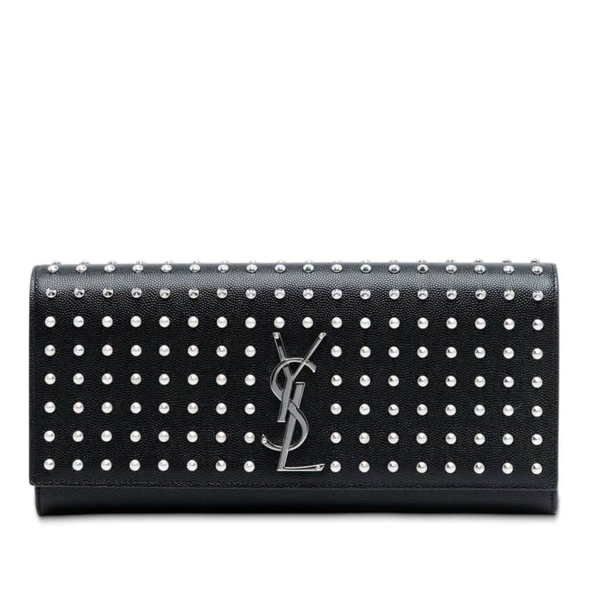 Saint Laurent Grain De Poudre Studded Monogram Kate Clutch Black Leather Good condition - Front View