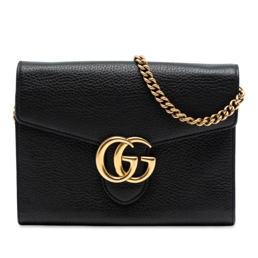 Gucci GG Marmont Leather Wallet on Chain Black Leather Good condition - Front View
