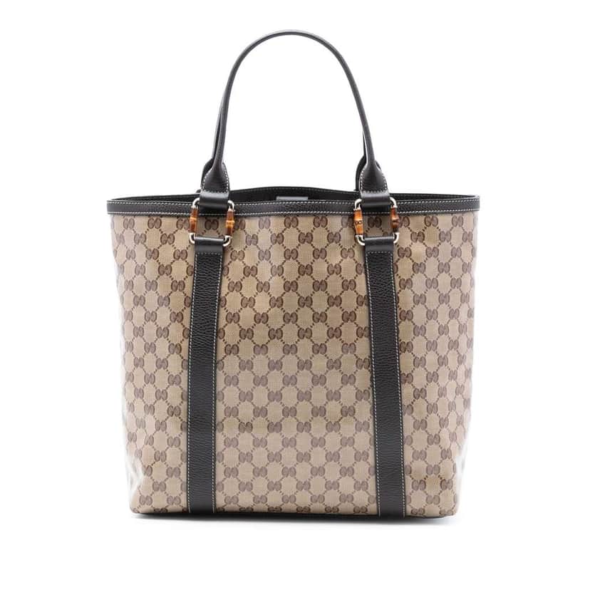 Gucci GG Crystal Bamboo Shopper Tote Brown Canvas Good condition - Front View