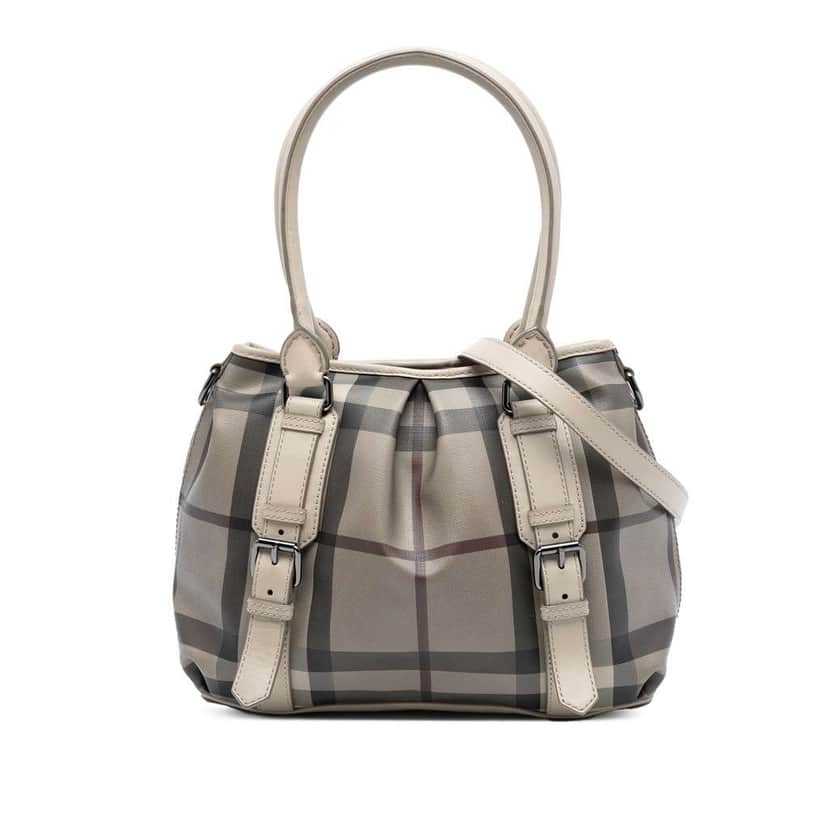 Burberry Small Smoke Check Coated Canvas Northfield Satchel Brown Canvas Very good condition - Front View