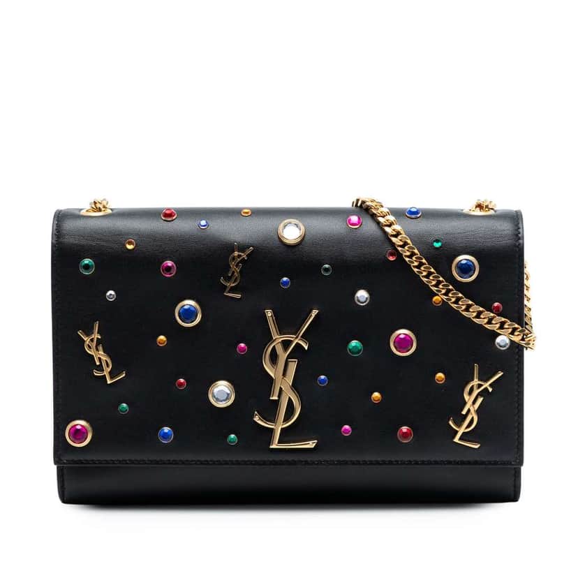Saint Laurent Medium Leather Monogram Kate Jewel Stud Crossbody Black Leather Good condition - Front View