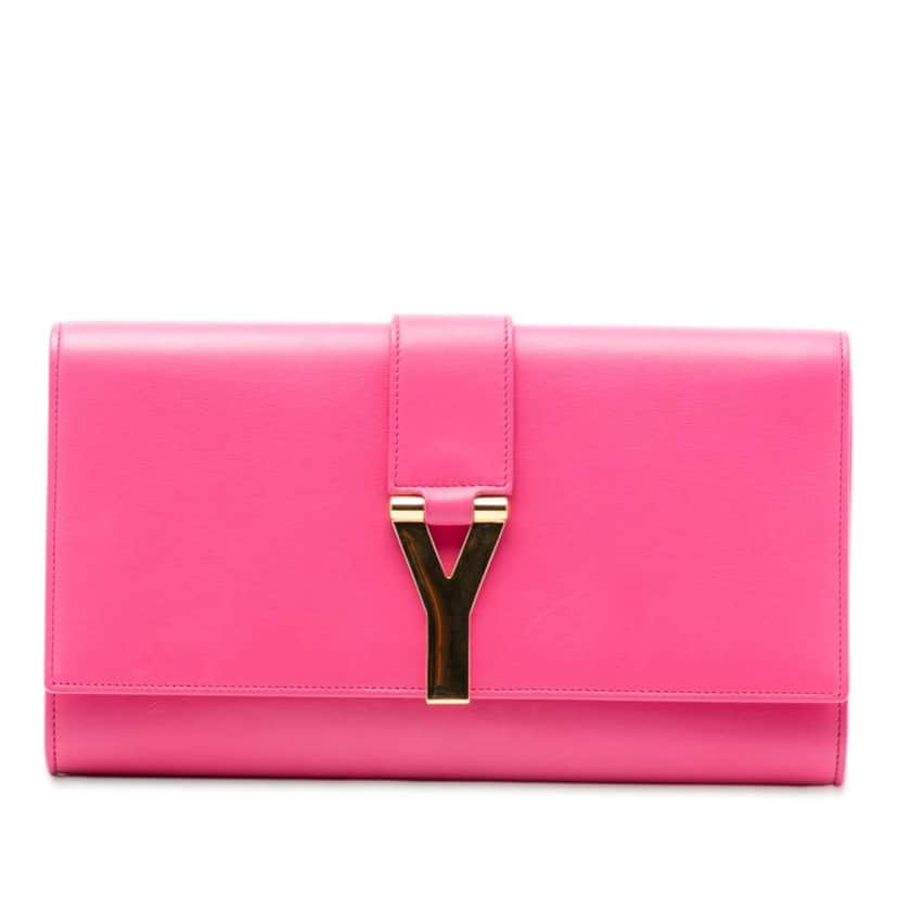 Saint Laurent Leather Chyc Ligne Clutch Pink Leather Good condition - Front View