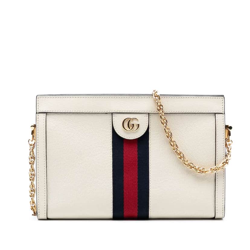 Gucci Small Calfskin Ophidia Chain Crossbody White Leather Good condition - Front View