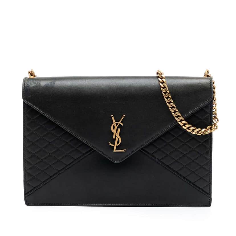 Saint Laurent Quilted Lambskin Monogram Gaby Shoulder Bag Black Leather Good condition - Front View