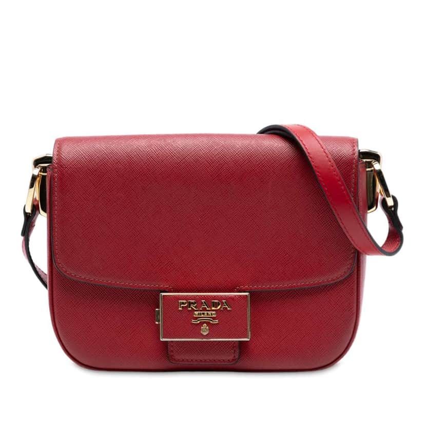 Prada Saffiano Lux Embleme Crossbody Red Leather Good condition - Front View