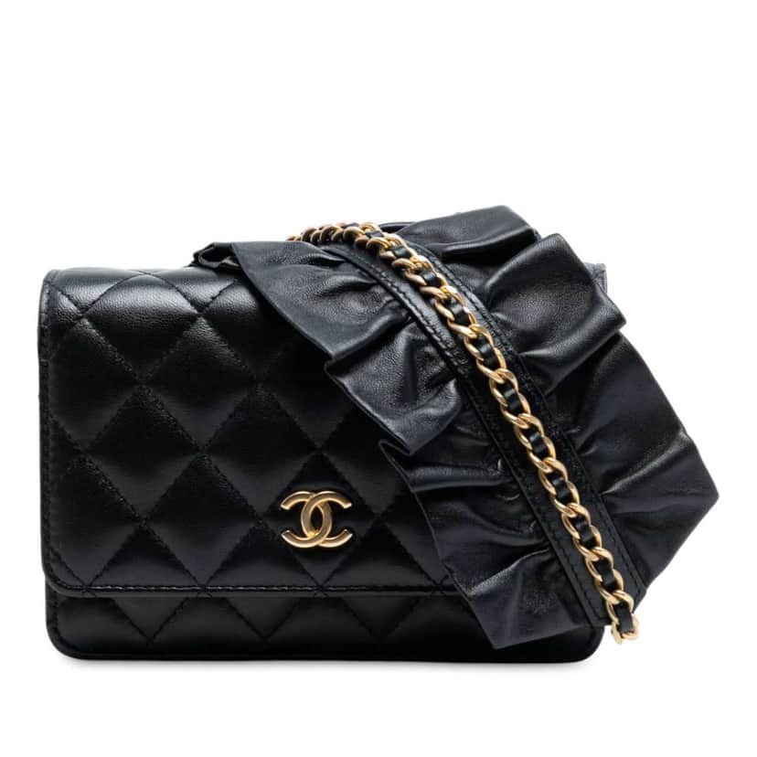 Chanel Lambskin Romance Wallet On Chain Black Leather Very good condition - Front View