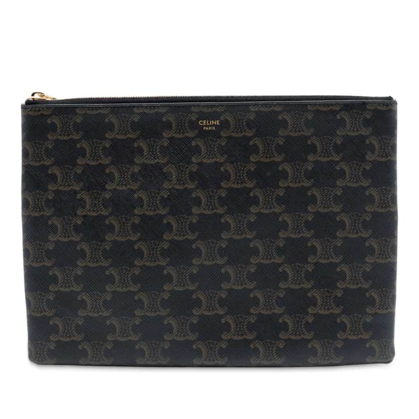 Celine Small Triomphe Coated Canvas Clutch Brown Canvas Good condition - Front View