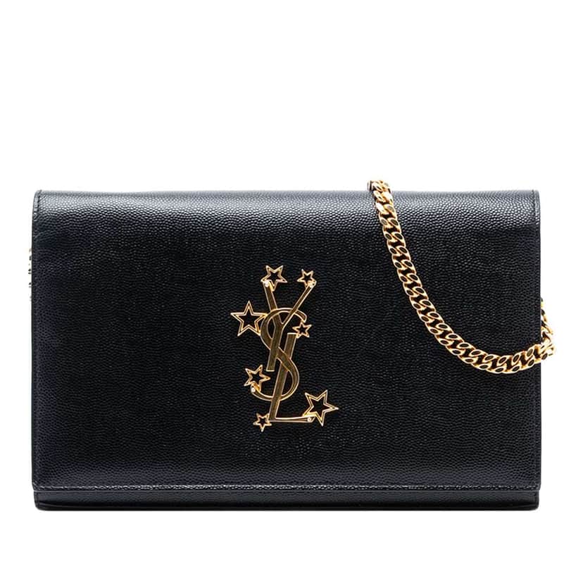 Saint Laurent Grain De Poudre Star Monogram Wallet On Chain Black Leather Good condition - Front View