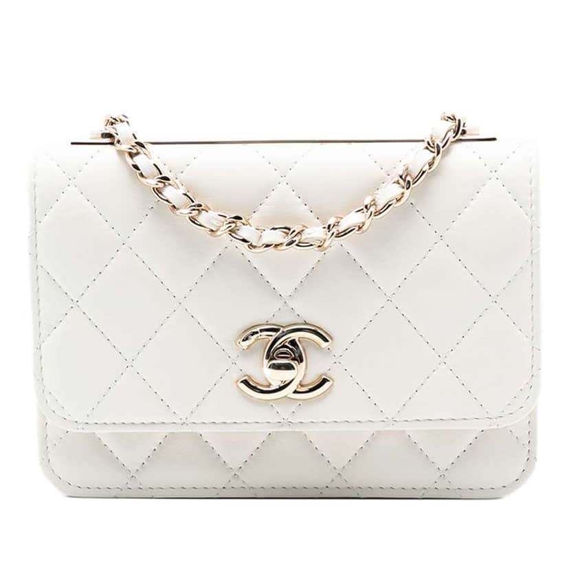 Chanel Mini Quilted Lambskin Trendy CC Wallet On Chain White Leather Good condition - Front View