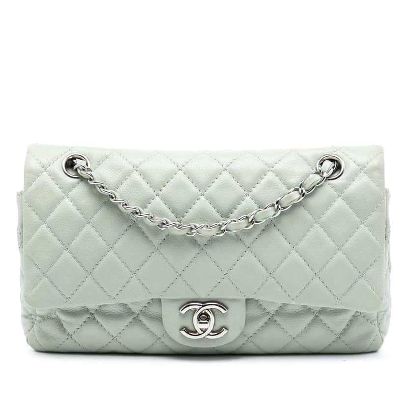 Chanel Medium Classic Caviar Double Flap Grey Leather Very good condition - Front View