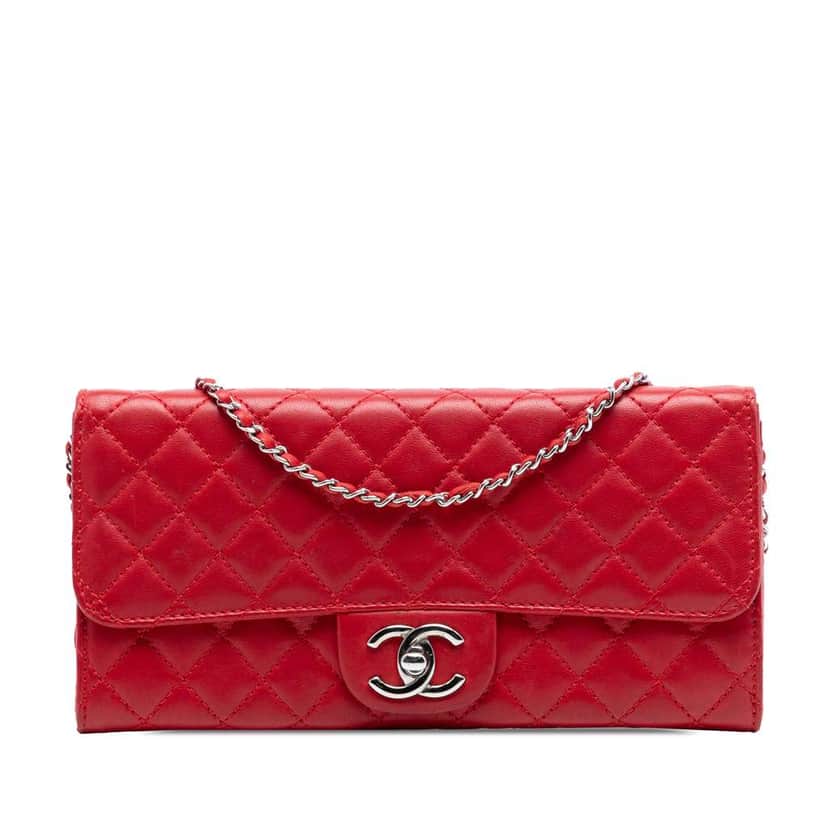 Chanel Classic Lambskin East West Wallet on Chain Red Leather Good condition - Front View