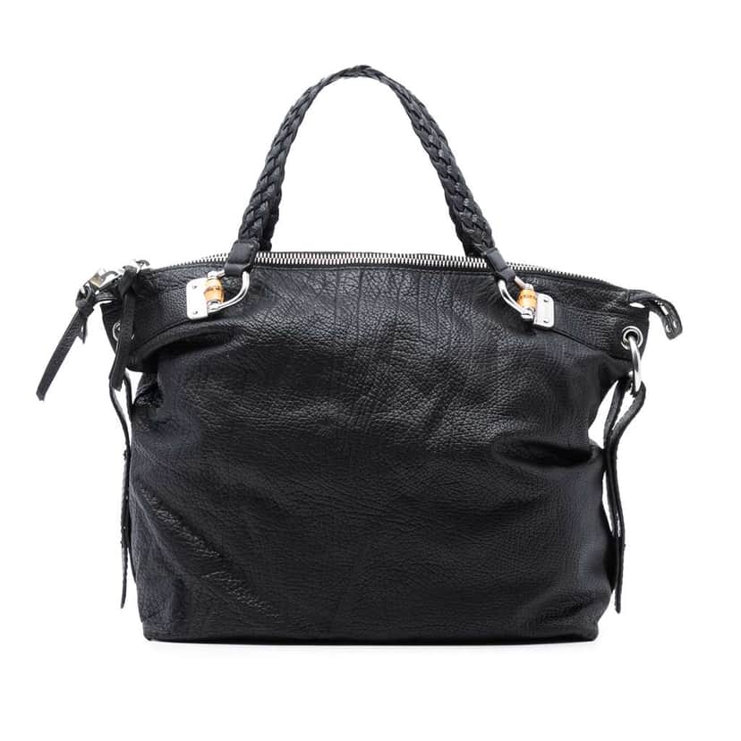 Gucci Large Leather Bamboo Bar Tote Black Leather Very good condition - Front View