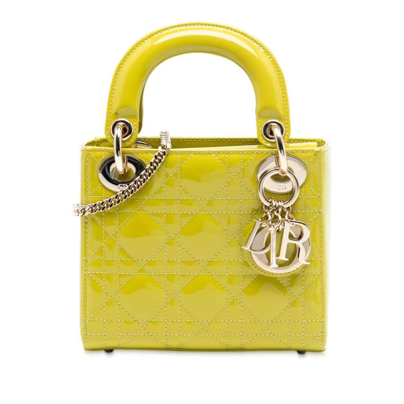 Dior Mini Patent Cannage Lady Dior Yellow Leather Good condition - Front View