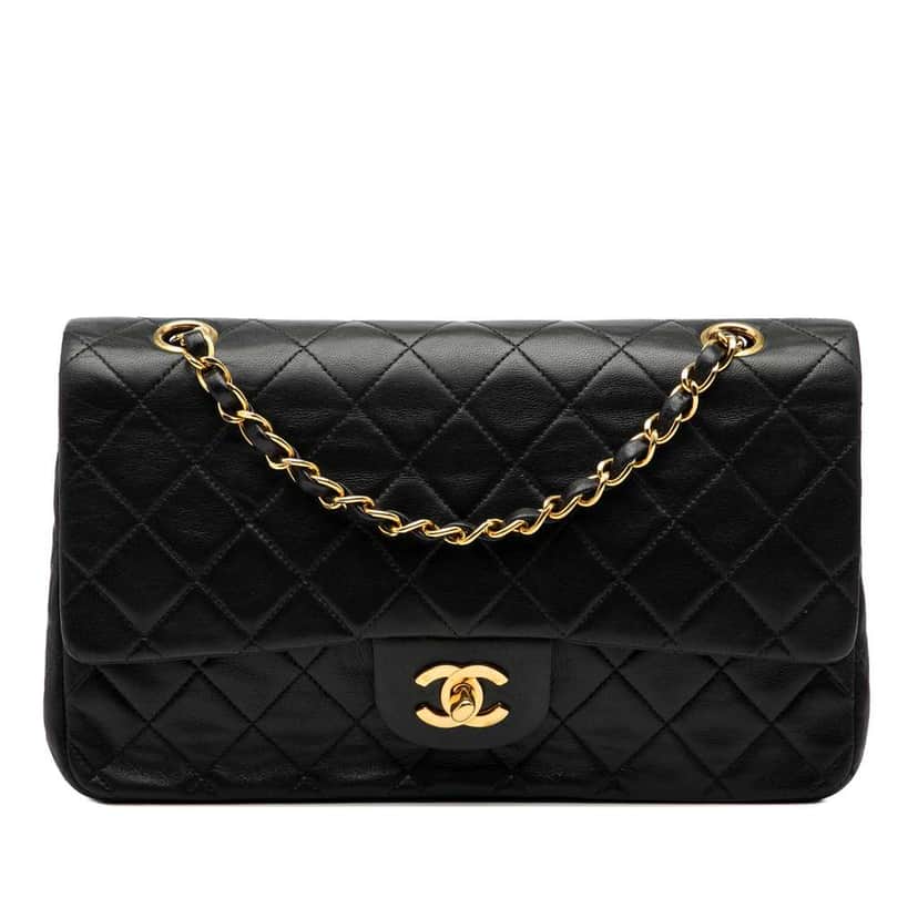 Chanel Medium Classic Lambskin Double Flap Black Leather Good condition - Front View