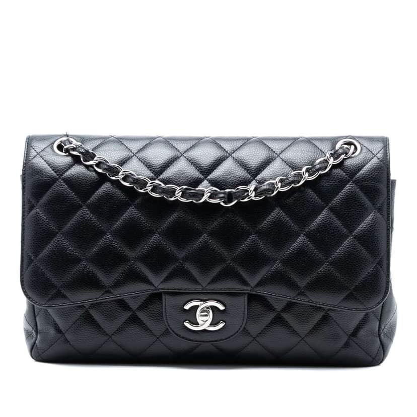 Chanel Jumbo Classic Caviar Double Flap Black Leather Good condition - Front View