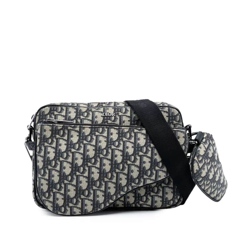 Dior Oblique Canvas Saddle Triple Pouch Blue Canvas Good condition - Front View