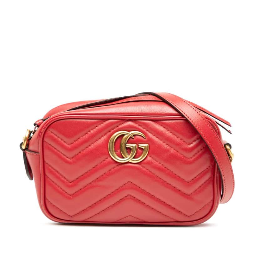 Gucci Mini GG Marmont Matelasse Leather Crossbody Red Leather Very good condition - Front View