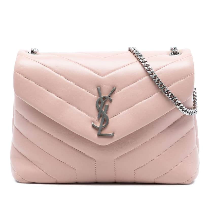 Saint Laurent Small Quilted Calfskin Monogram Loulou Chain Shoulder Bag Pink Leather Good condition - Front View