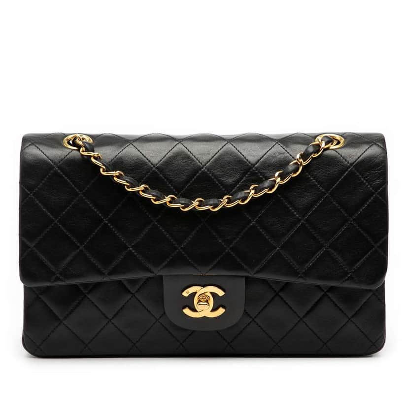 Chanel Medium Classic Lambskin Double Flap Black Leather Good condition - Front View