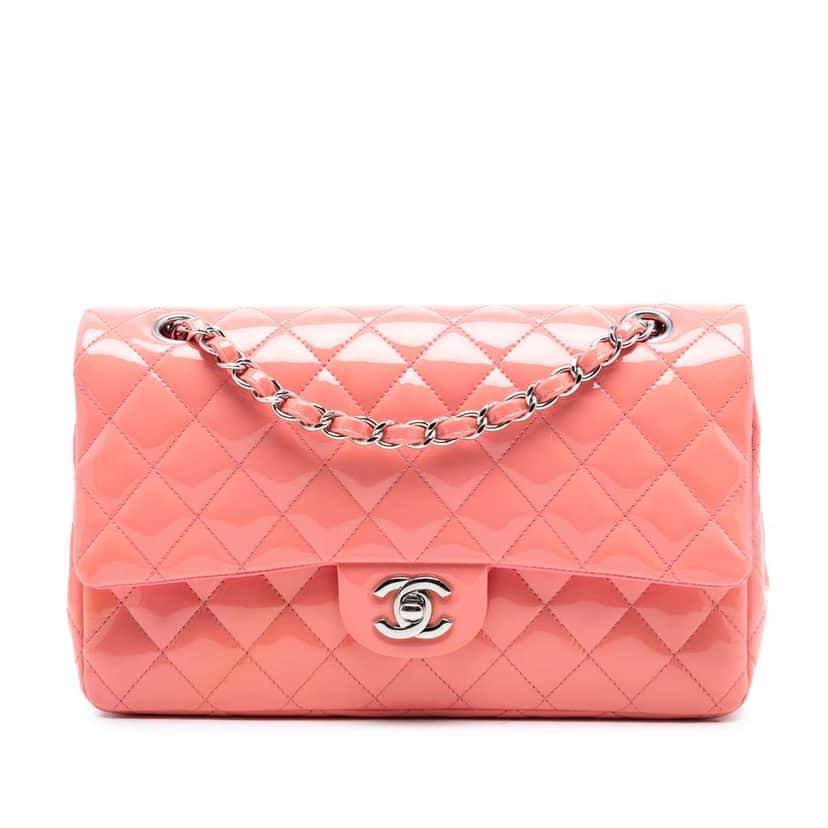 Chanel Medium Classic Patent Double Flap Pink Leather Good condition - Front View