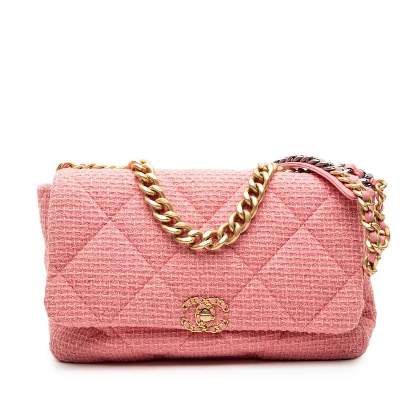Chanel Maxi Tweed 19 Flap Pink Tweed Very good condition - Front View