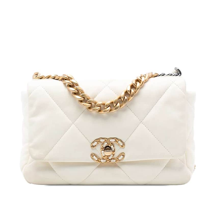 Chanel Medium Lambskin 19 Flap White Leather Very good condition - Front View