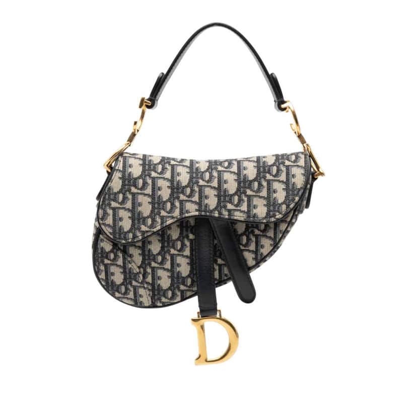 Dior Mini Oblique Canvas Saddle Bag Blue Canvas Very good condition - Front View