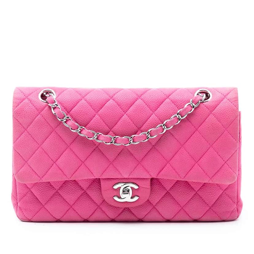 Chanel Medium Classic Caviar Double Flap Pink Leather Very good condition - Front View