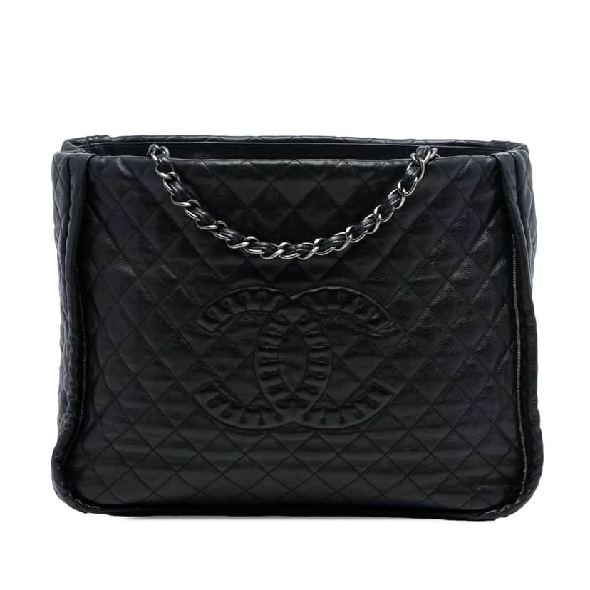 Chanel CC Quilted Calfskin Istanbul Tote Black Leather Good condition - Front View