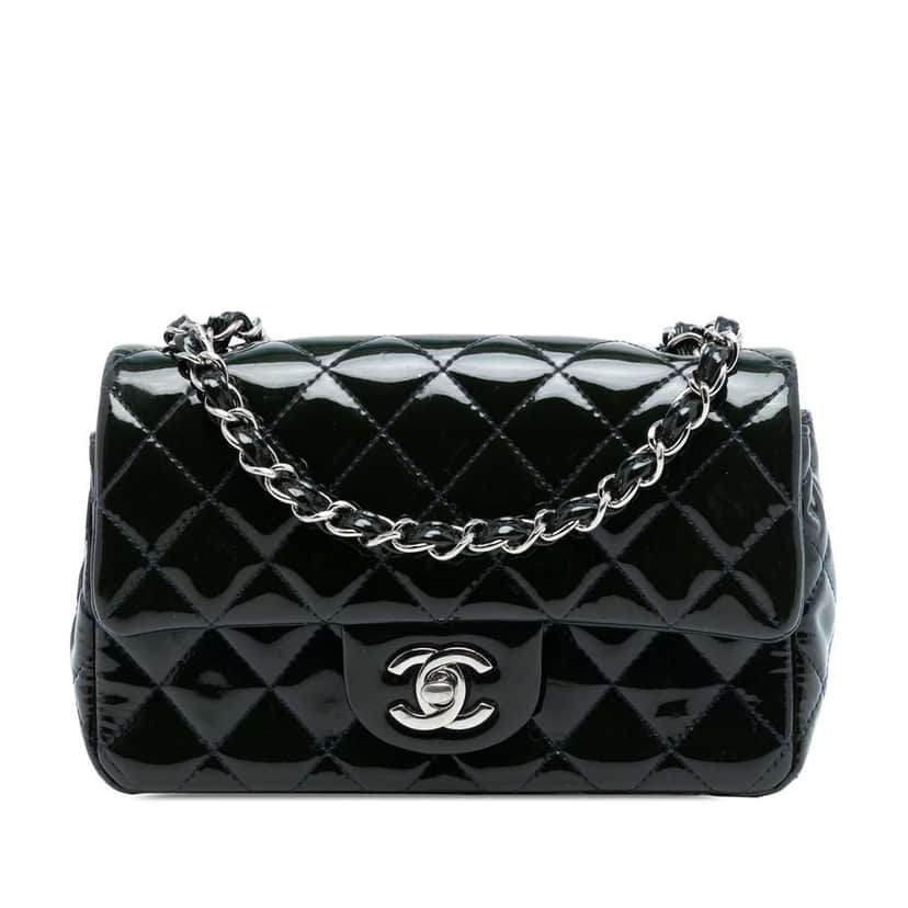 Chanel Mini Rectangular Classic Patent Single Flap Black Leather Very good condition - Front View