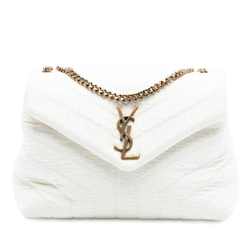 Saint Laurent Small Jersey Loulou Puffer Shoulder Bag White Cotton Good condition - Front View