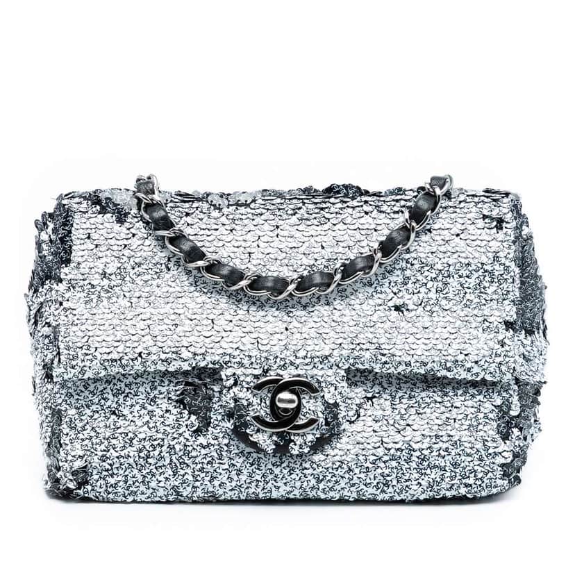 Chanel CC Printed Sequin Single Flap White Polyester Good condition - Front View