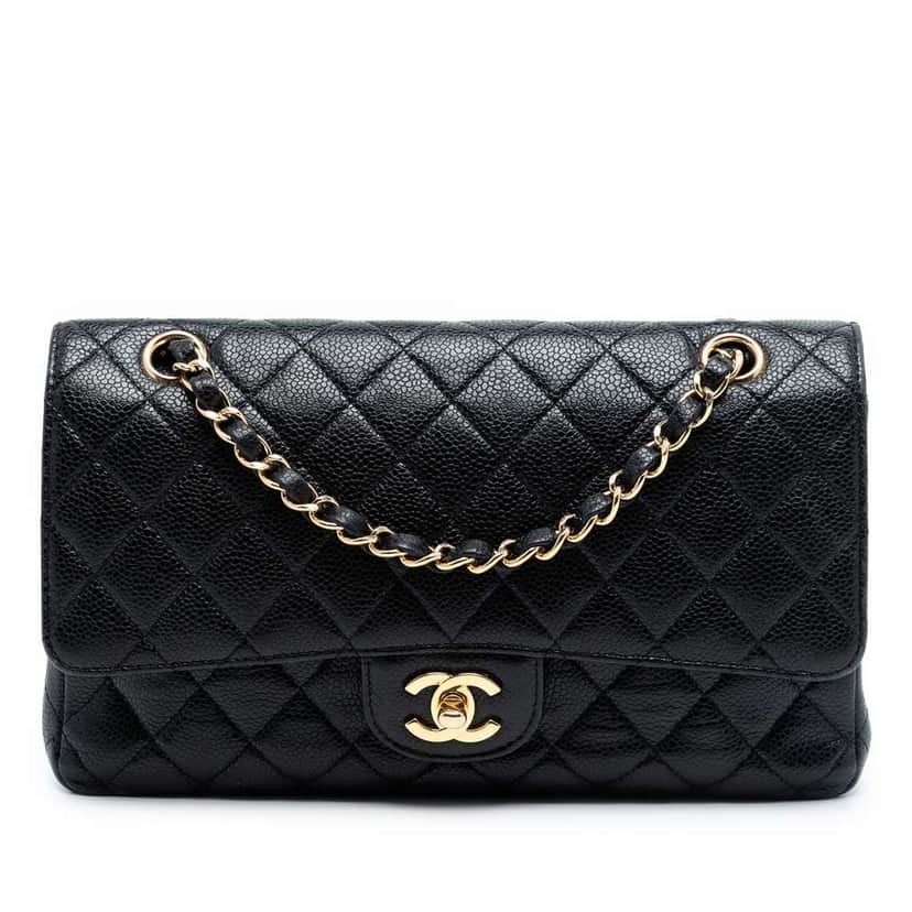 Chanel Medium Classic Caviar Double Flap Black Leather Good condition - Front View