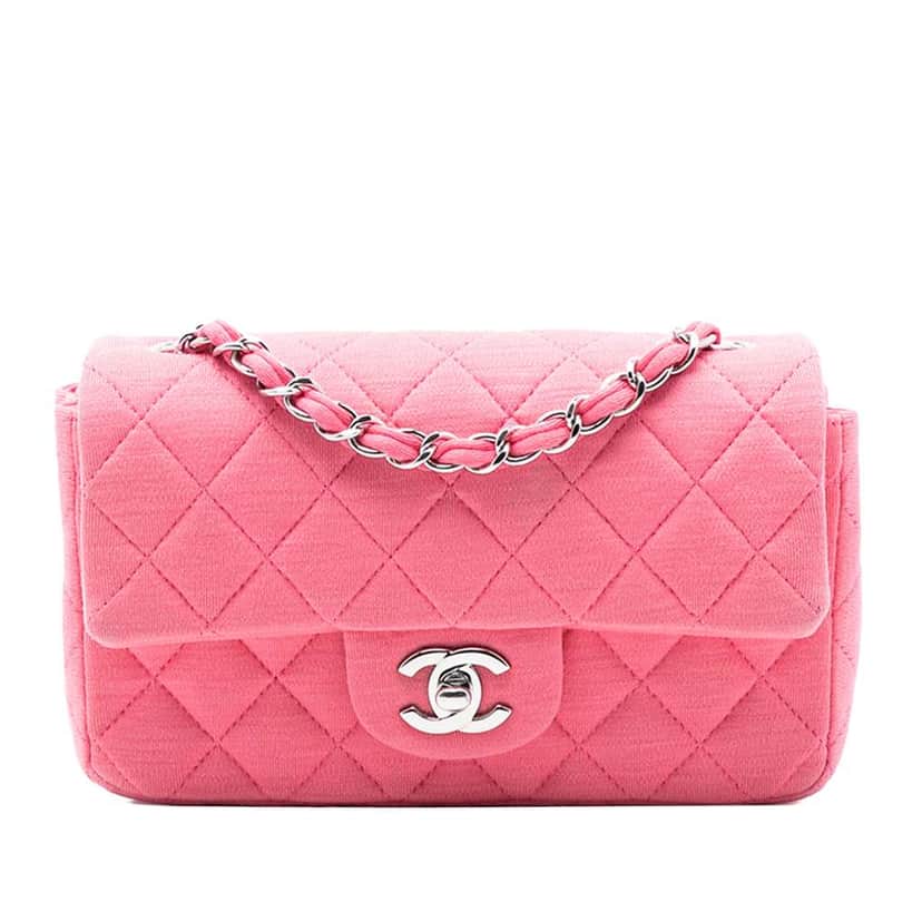 Chanel Mini Rectangular Classic Jersey Single Flap Pink Cotton Very good condition - Front View